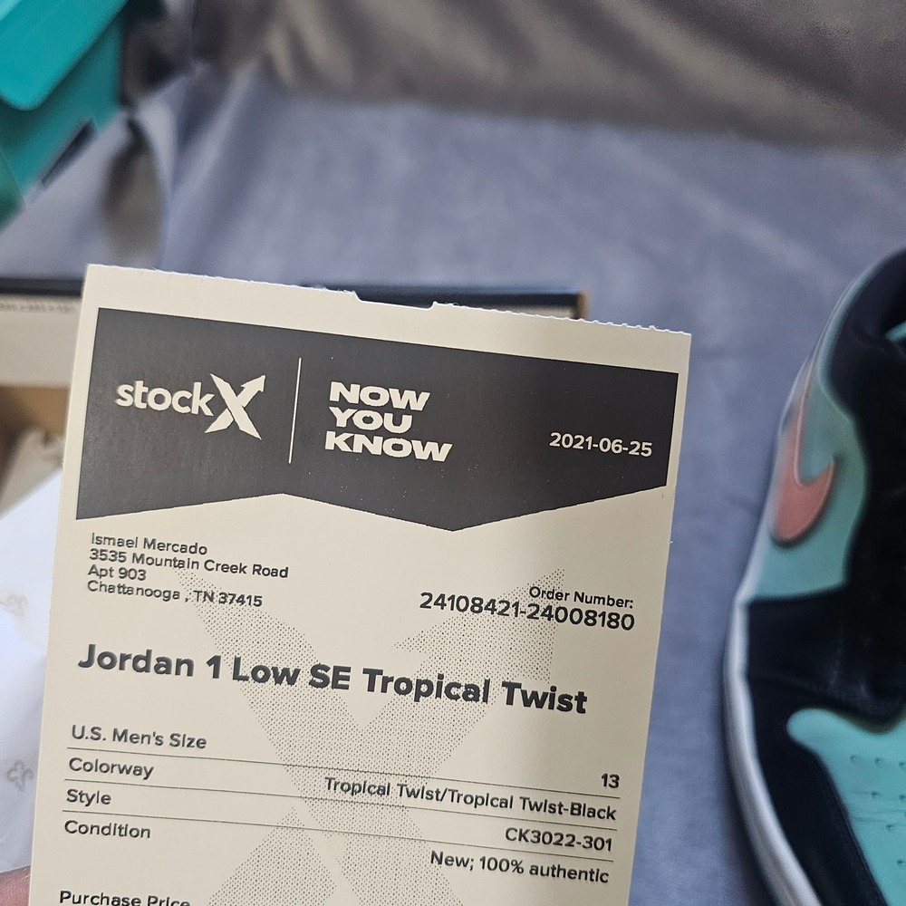 Air Jordan 1 Low SE Tropical Twist Mens 13 Black Turquoise - Picture 9 of 10